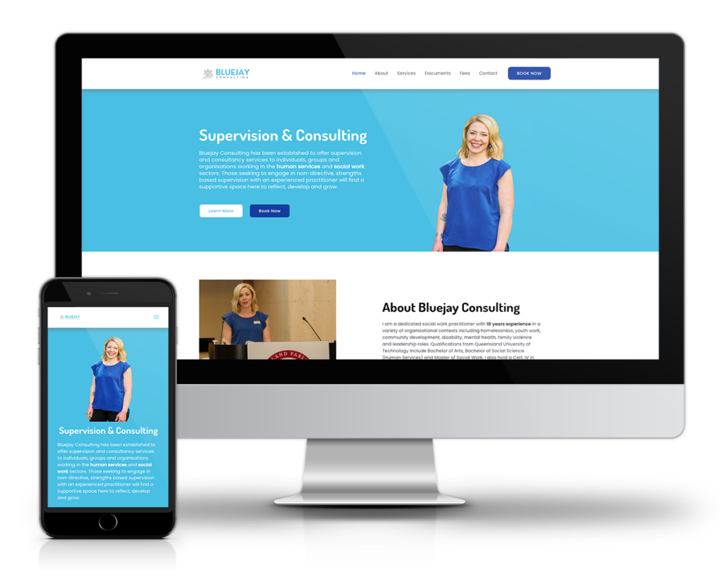Desktop and Mobile mockup of Bluejay Consulting Website